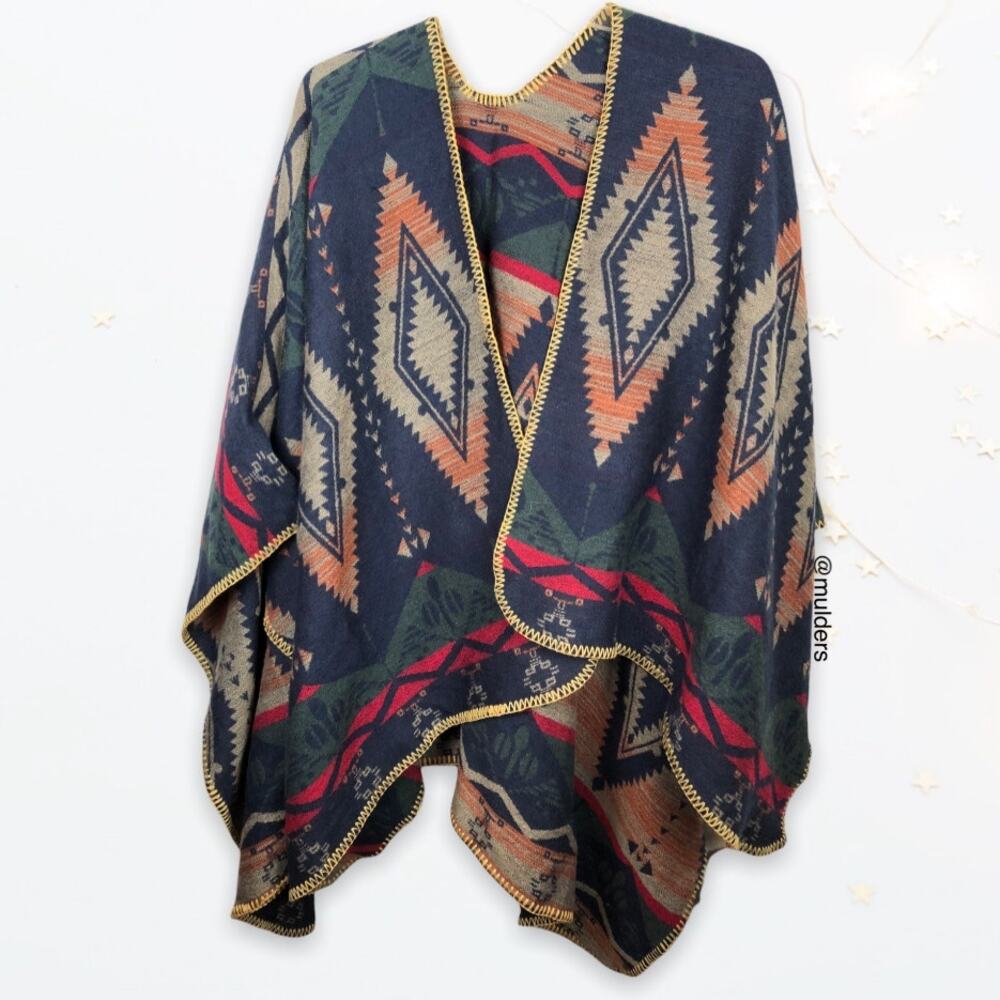 Urban Coco Aztec Tribal Print Multicolor Shawl Poncho Cape